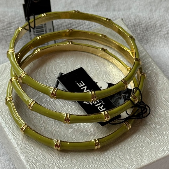Bangle Bracelets set/3 green and gold-Kristine-New - Picture 3 of 4